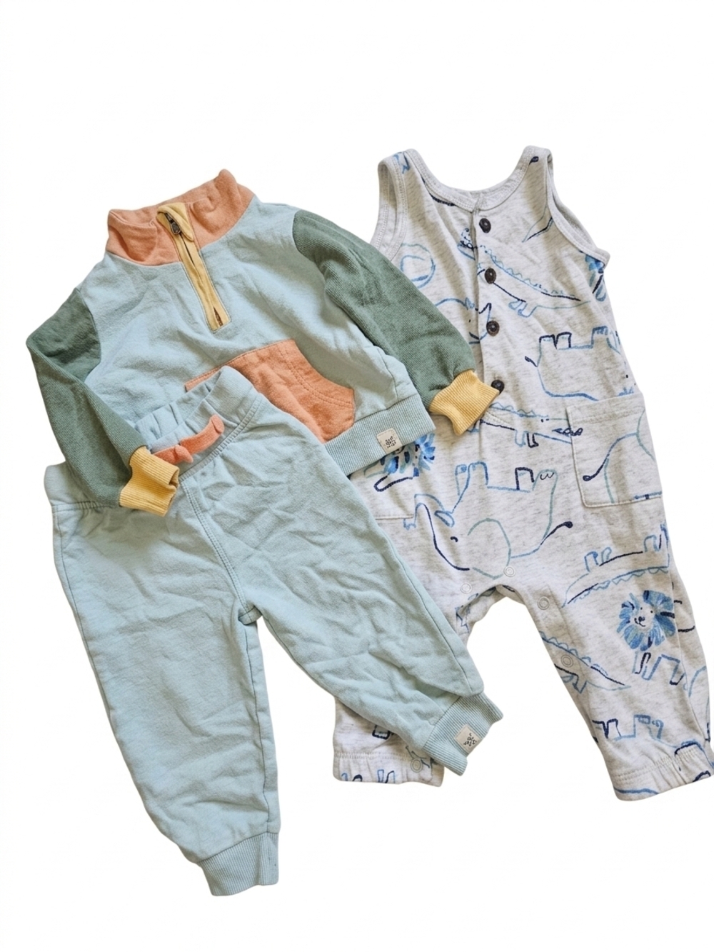 Colorblock Jogger Set & Animal Print Lion Romper sz 6M